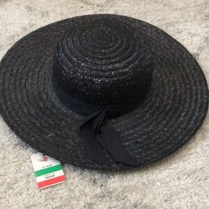 Vintage Italian Black Natural Straw Hat Medium